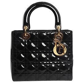 Sac Lady Dior en cuir verni noir 2014 Noir