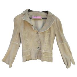 Ventcouvert Beige Suede Lace-Trimmed Short Jacket Beige