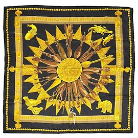 Hermès Lenço Carré 90 Cuillers D'AFRIQUE Hermes Preto Amarelo
