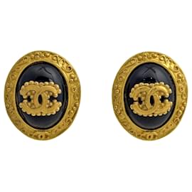 Chanel Coco Mark Oval Ohrringe Schwarz Golden