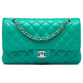 Chanel Green Medium Classic Lambskin Double Flap Green