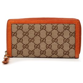 Cartera larga con cremallera Gucci Beige GG Canvas Bamboo Tassel Beige