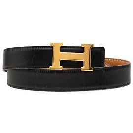 Cinturón reversible Hermès Black Box Calf Constance H Negro