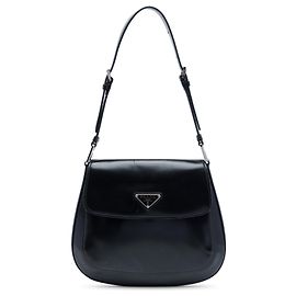 Bolsa de ombro Prada Cleo com aba em couro Spazzolato preto Preto