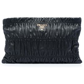 Prada Black Nappa Gaufre Clutch Black