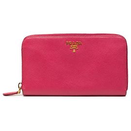 Prada Pink Saffiano Zip Around Long Wallet Pink Other