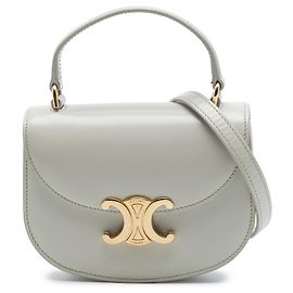 Céline Borsa Satchel Clea Celine Gray Mini in Pelle di Vitello Lucida Marrone Grigio