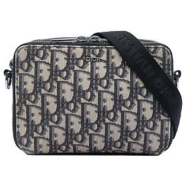 Pochete zíper em lona azul oblíqua da Dior com alça Azul Azul marinho