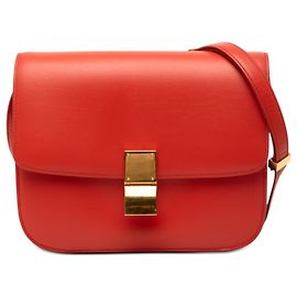 Céline Celine Orange Medium Calfskin Classic Box Rouge Orange