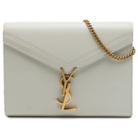 Saint Laurent White Grain De Poudre Monogram Cassandra Chain Wallet White
