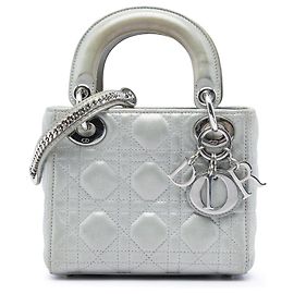 Dior Mini Plateado Iridiscente de Cordero Cannage Lady Dior Plata