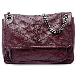 Saint Laurent Niki en piel de becerro arrugada roja, tamaño Medium Roja Burdeos