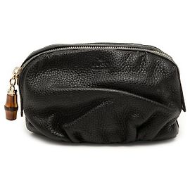 Pochette de cosméticos Gucci em couro de bezerro preto com bambu Preto