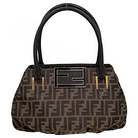 Fendi Zucca Brown Leather and Canvas Handbag Brown