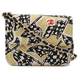 Borsa a Spalla Chanel Mini Matelassé Canvas Chain Marrone Beige