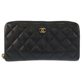 Cartera larga de cuero matelassé Chanel Negro