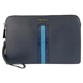 Pochette en cuir Saffiano crocodile Prada Bleu