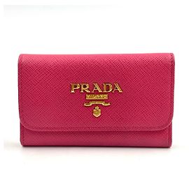 PRADA Saffiano Leder 6 Schlüssel Etui Pink