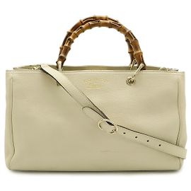 Sac cabas en cuir Gucci Bamboo Shopper Marron Beige