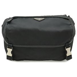 Prada Triangle Logo Nylon Leather Body Bag Black