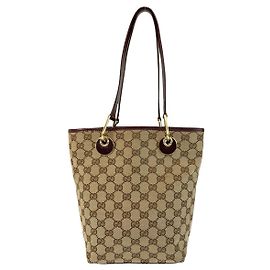 Borsa tote a tracolla in tela GG e pelle Gucci Marrone Beige