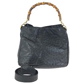 Gucci Vintage Bamboo Ostrich Handbag Black