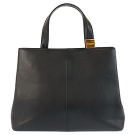 Burberry Leder Handtasche Tote mit Karomuster Schwarz