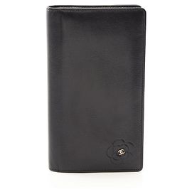 Chanel Butterfly Camellia Leather Long Wallet Black