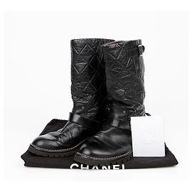 Botas Biker Chanel em pele preta 39 Preto