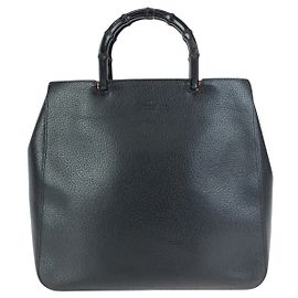 Bolsa Tote de Couro com Alça de Bambu Gucci Preto