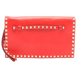 Valentino Garavani Valentino Leather Rockstud Clutch Bag Red