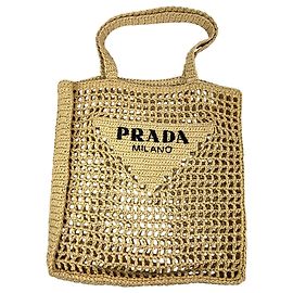 Prada Raffia Crochet Large Tote Bag Natural Brown