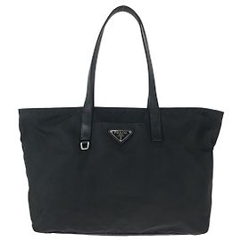 Borsa Tote Prada Nylon Leather Tessuto Logo Nero