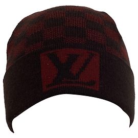 Bonnet Louis Vuitton Damier en laine bordeaux Rouge Bordeaux