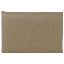 Hermès Calvi Kartenetui aus Epsom Braun Beige