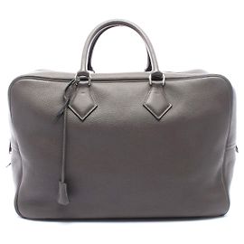 Hermès Hermes Plume 45 Leather Boston Bag Grey