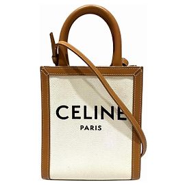 Céline CELINE Mini Vertical Cabas Cabras Canvas Sac à Épaule Marron Beige