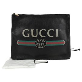 Gucci Clutch Portfolio con Logo Stampato Nero