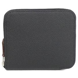 Hermès Hermes EN LIBERTE Carteira de seda e couro compacta Preto