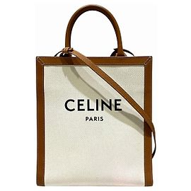 Céline CELINE Vertikaler Cabas Small Canvas Leather Tote Bag Weiß