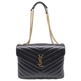 Yves Saint Laurent Bolsa LouLou acolchoada média em couro preto Saint Laurent Preto