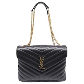 Yves Saint Laurent Sac LouLou matelassé moyen en cuir noir Saint Laurent Noir