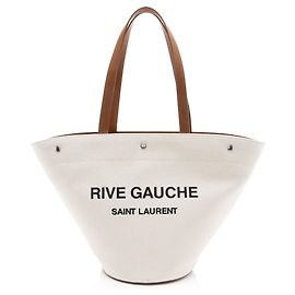 Tote Trapezoid Rive Gauche em canvas e couro de bezerro Saint Laurent Marrom Bege