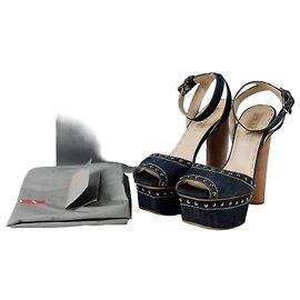 Prada Size Studded Sandal Heel Blue