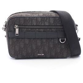 Christian Dior Safari Oblique Canvas Leather Shoulder Bag Black