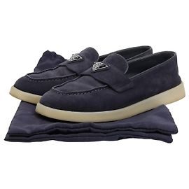 Prada Mocassim com Logotipo Triangular Tamanho Azul