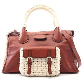 Chloé Borsa a mano 2way in pelle e cotone Chloe Edith Marrone
