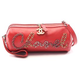 Borsa a tracolla bowling in pelle Chanel Rosso