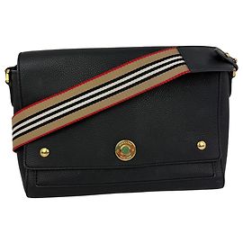 Borsa a tracolla Note in pelle di vitello granulata nera Burberry Nero