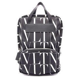 Sac à dos en nylon et cuir avec imprimé logo Valentino Garavani Noir